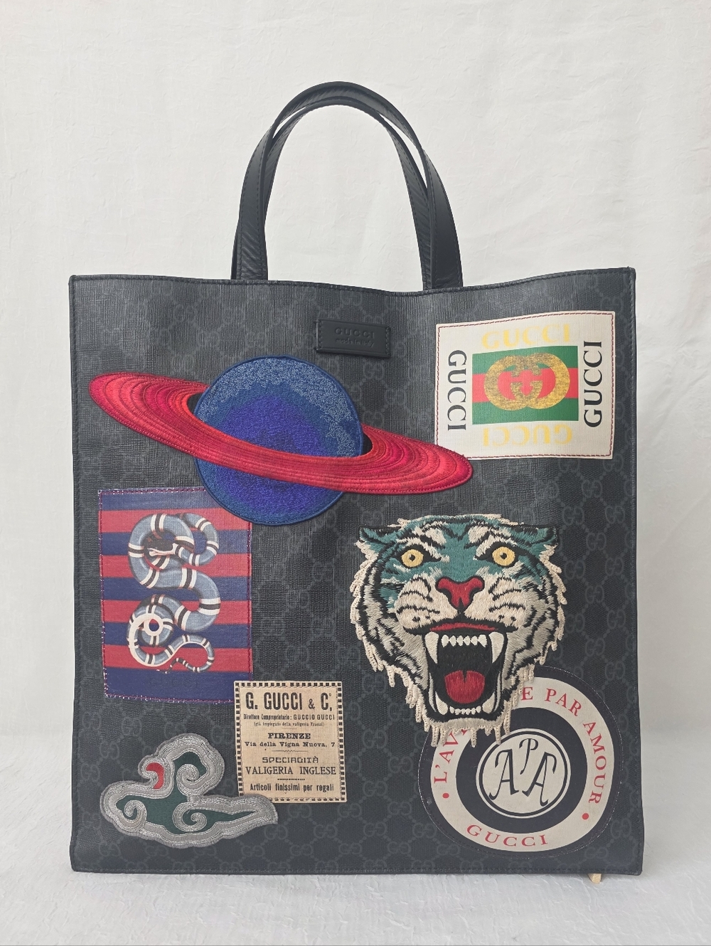 Auth Gucci GG Supreme Monogram Night Courrier Vertical Tote Bag